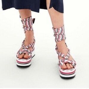Zara Striped Fabric Lace-Up Platform Sandal